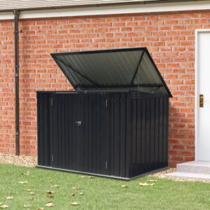 Livingandhome Outdoor Metal Garbage Storage Shed with Hinged Lid