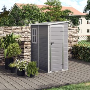 5x3ft / 5x4ft Plastic Garden Storage Shed with Front and Size Door for Bikes and Tools