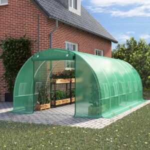 13×9ft/ 19×9ft Metal Framed Walk-in Greenhouse with Zipper Door and Windows