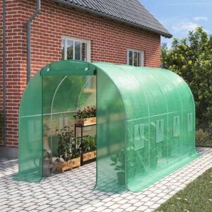 13×9ft/ 19×9ft Metal Framed Walk-in Greenhouse with Zipper Door and Windows