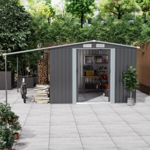 8×8ft/ 10×8ft Metal Grey Outdoor Storage Shed with Lean-to