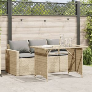 Ponce Rattan Glass Outdoor 3 Seater Dining Set In Beige Cream