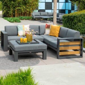 Saar Corner Lounge Set In Mystic Grey With Carbon Black Frame