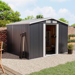 Waterproof 6×8/8×8/10x8ft Metal Shed with Gable Roof Charcoal/Green