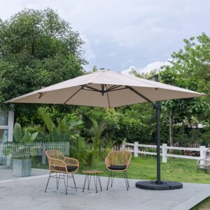 3 x 3 m Square Cantilever Parasol Light Grey Outdoor Hanging Umbrella for Garden and Patio