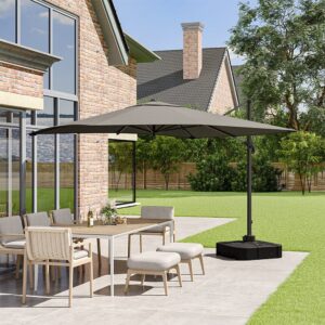 3 x 3 M Square Cantilever Parasol Outdoor Hanging Umbrella for Garden and Patio with Square Plastic Base