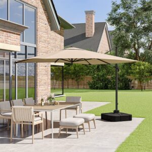 3 x 3 M Square Cantilever Parasol Outdoor Hanging Umbrella for Garden and Patio with Square Plastic Base