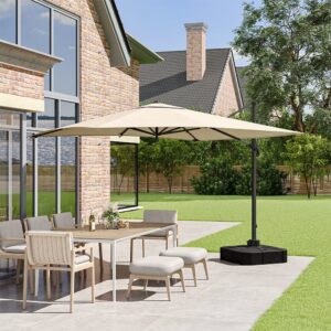 3 x 3 M Square Cantilever Parasol Outdoor Hanging Umbrella for Garden and Patio with Square Plastic Base