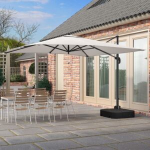 3 x 3 M Square Cantilever Parasol Outdoor Hanging Umbrella for Garden and Patio with Square Plastic Base