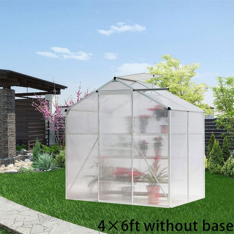 4x6ft/ 6x6ft/ 8x6ft/ 10x6ft Silver Aluminum Framed Greenhouse with Vent