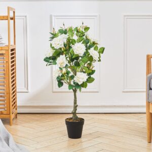 Artificial Rose Flower Tree in Black Pot with Natural Look