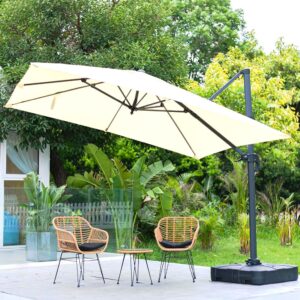 3 x 3M Square Cantilever Parasol Beige Outdoor Hanging Umbrella for Garden and Patio