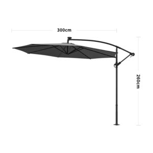 Beige/Light Grey/Dark Grey 3m Iron Banana Umbrella Cantilever Garden Parasols with LED Lights