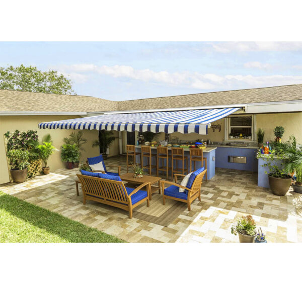 Blue and White Manual Shelter Retractable Patio Awning