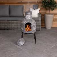 Leaf Motif Clay Chiminea With BBQ Grill