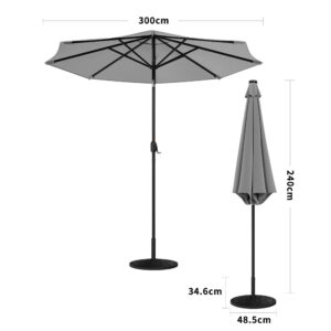 3M Garden Parasol Sun Umbrella Light Grey Iron With Solar LED Lights