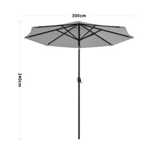 3M Garden Parasol Sun Umbrella Light Grey Iron With Solar LED Lights