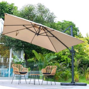 3 x 3 M Taupe Square Cantilever Parasol Outdoor Hanging Umbrella for Garden and Patio