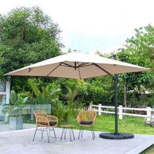 3 x 3 M Taupe Square Cantilever Parasol Outdoor Hanging Umbrella for Garden and Patio