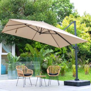 3 x 3 M Taupe Square Cantilever Parasol Outdoor Hanging Umbrella for Garden and Patio